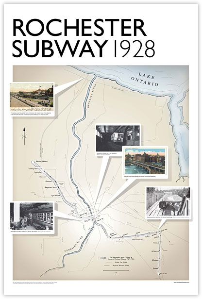 1928 Rochester Subway Poster based on an Electric Railroader's Association map by Vitaly Uzoff and Chas. Yingling.