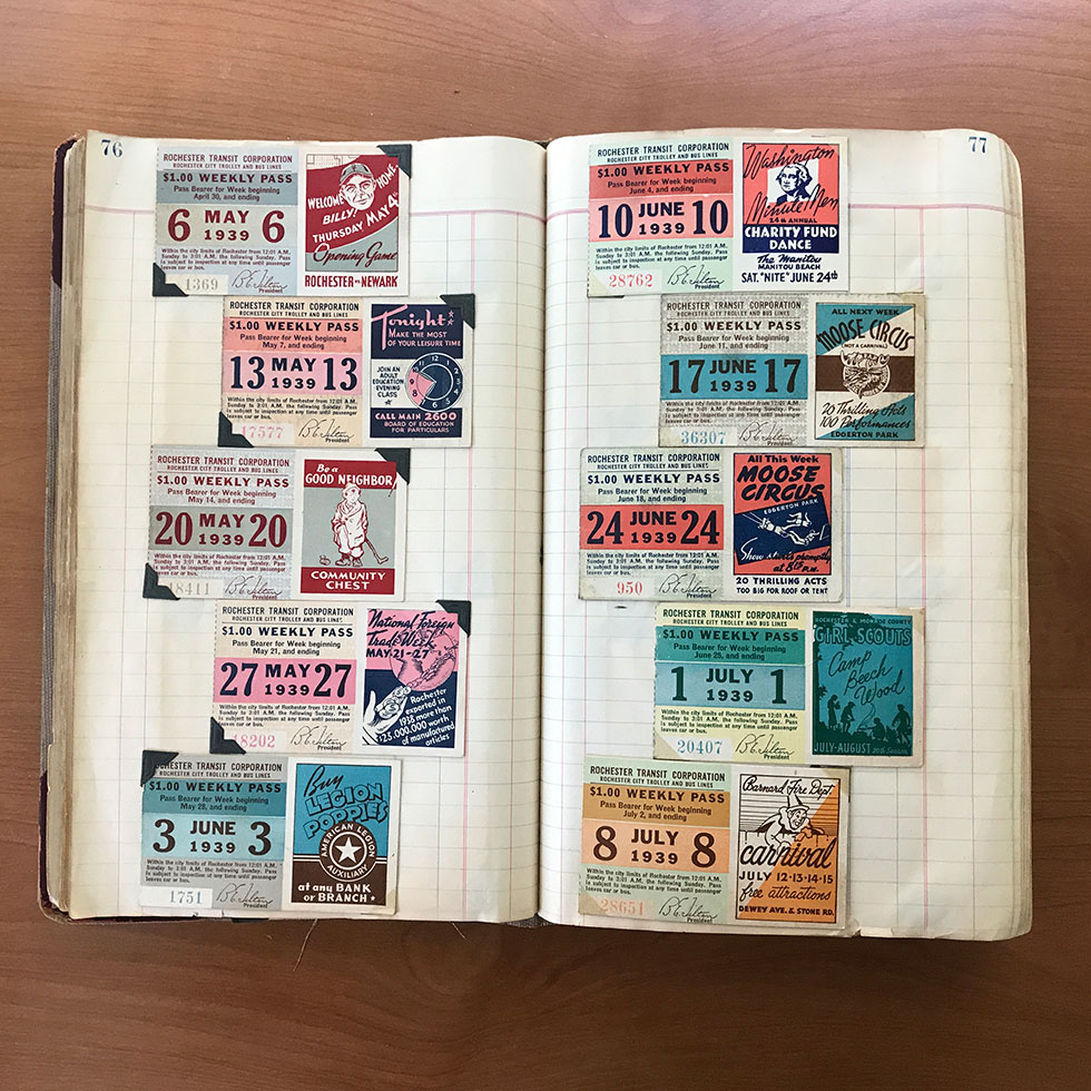 Gilbert Hunt was a trolley and bus operator with Rochester Transit Corporation for 40 years. His collection of transit passes is up for grabs. [IMAGE: From the collection of Gilbert Hunt]