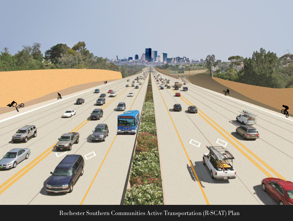Rendering of Proposed Multimodal Corridor connecting Henrietta with downtown Rochester.