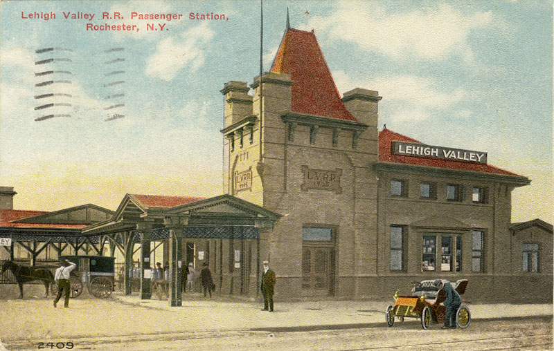 Lehigh Valley Railroad Station (looking from Court Street).  This is now home of Dinosaur Barbque.