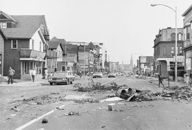 Joseph Avenue looking north. The aftermath of the so-called 'Race Riot' in July 1964, Rochester NY.