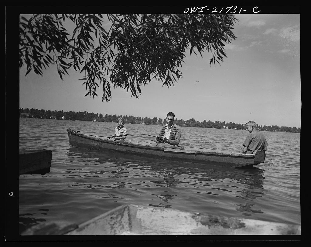 Mr. Babcock and his two sons, Earl and Howard, fishing on Sunday afternoon [PHOTO: Library of Congress]