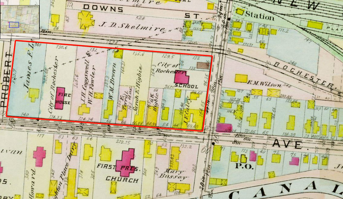 This plat map (1910) shows the area of old Brighton Village shortly after it was annexed by the City of Rochester. [IMAGE: Rochester Public Library]