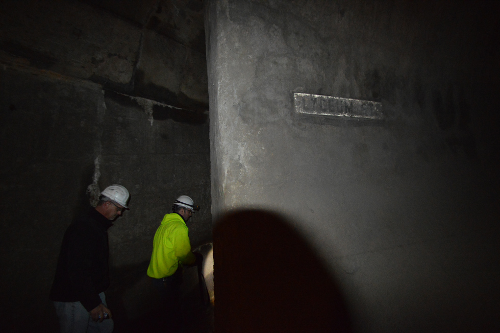 Judging by the sign, I'd say we're about 80 feet beneath Lyceum Street. [PHOTO: RochesterSubway.com]