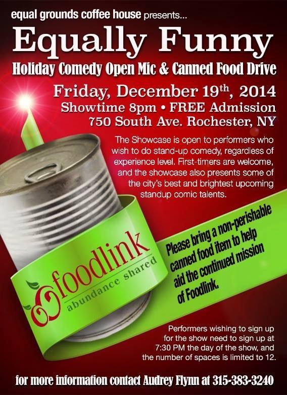Equally Funny Comedy Open Mic Night, food drive for Foodlink.