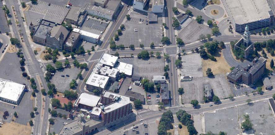 Aerial view of downtown Rochester parking lots. [IMAGE: Google Maps]