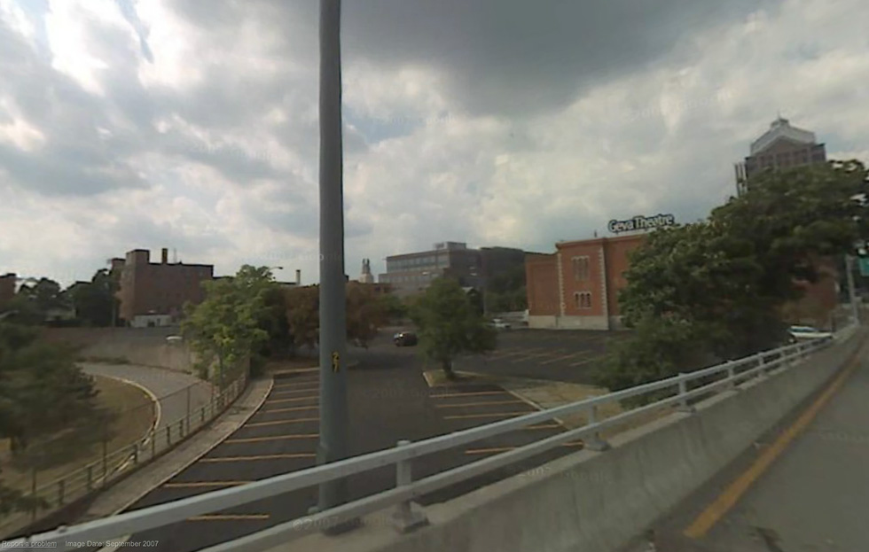 Our second installment of 'Filling In' looks at developing the parking lots between Capron Lofts and Geva Theater. [IMAGE: Google Streetview]
