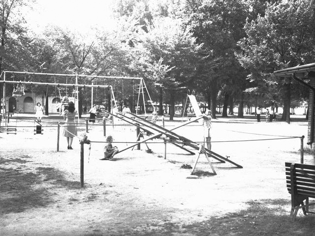 Here's the playground at Ontario State Beach Park in 1941. Note the totally awesome seesaws that totally unawesomely do not exist anymore. [PHOTO: Rochester Municipal Archives]