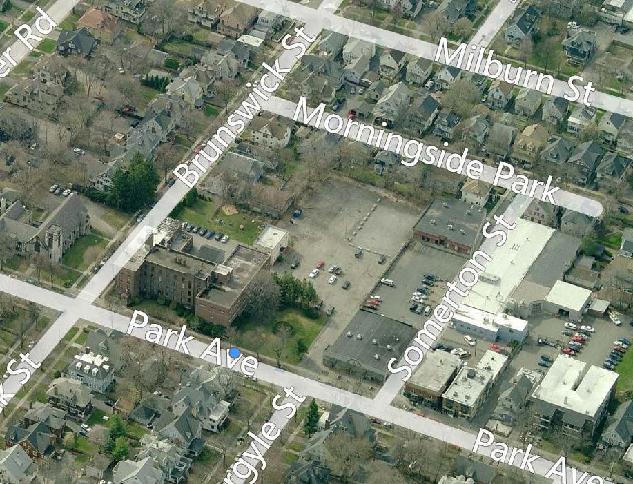 John Baker, Steve Gullace, Chris Gullace have proposed to construct a new gym and a 48 unit apartment building here at 759 Park Ave. [IMAGE: Bing Maps]