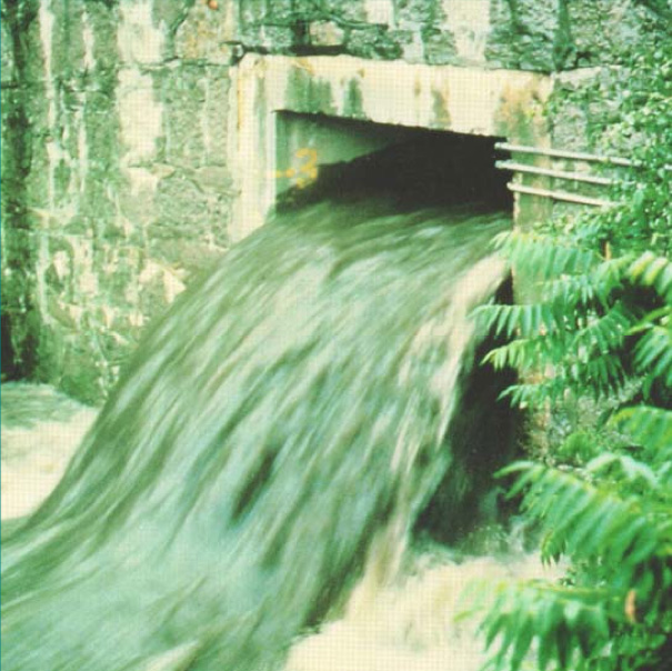 The used water of a community is called wastewater. If it is not treated before being discharged into waterways, serious pollution will result. The photo at left depicts an overflow point of the Rochester City sewers into the Genesee River in the 1970s. [PHOTO: Monroe County Environmental Services]