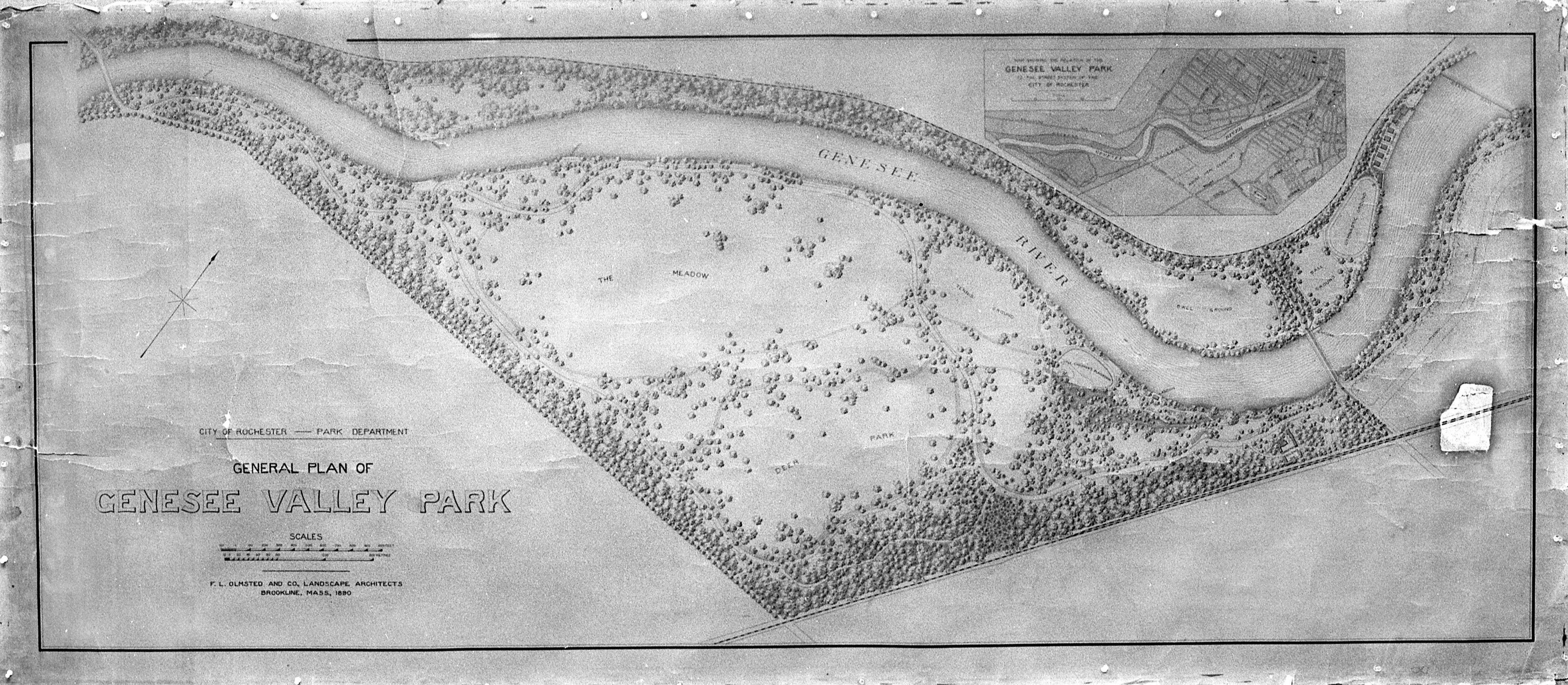 Original plan drawing of Genesee Valley Park by Frederick Law Olmsted & Co.