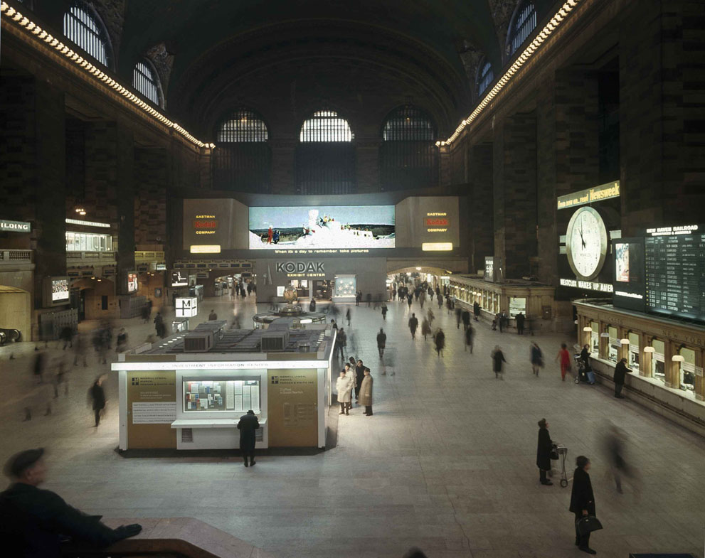 A view of the interior of the grand concourse of New York's Grand Central Terminal with Kodak Colorama in the background. Some time after the morning rush hour. January 9, 1968. [IMAGE: AP Photo]