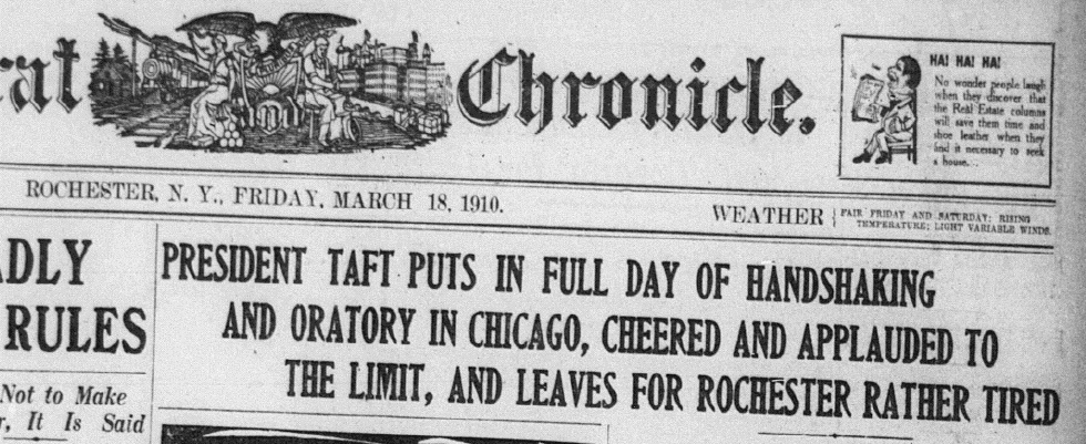 Headline in the Democrat and Chronicle. March 18, 1910.