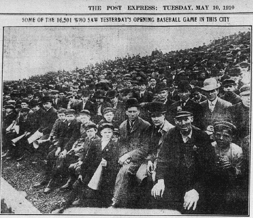 A record crowd of 16,501 turns out for opening day in Rochester. May 9, 1910.