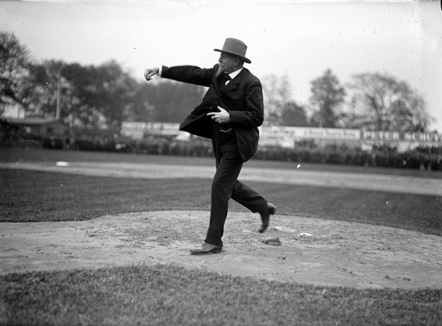 Mayor Edgerton throws the opening pitch in Rochester, May 9, 1910. [PHOTO: Albert R. Stone]