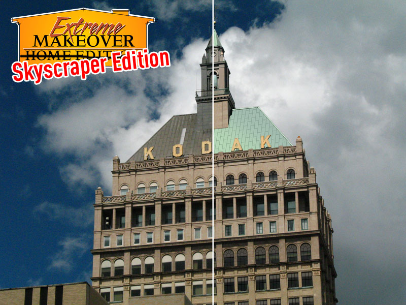 Kodak Tower in Rochester NY was built in 1916 and is absolutely dripping with history. But quite frankly it could use a makeover. Photoshop to the rescue!