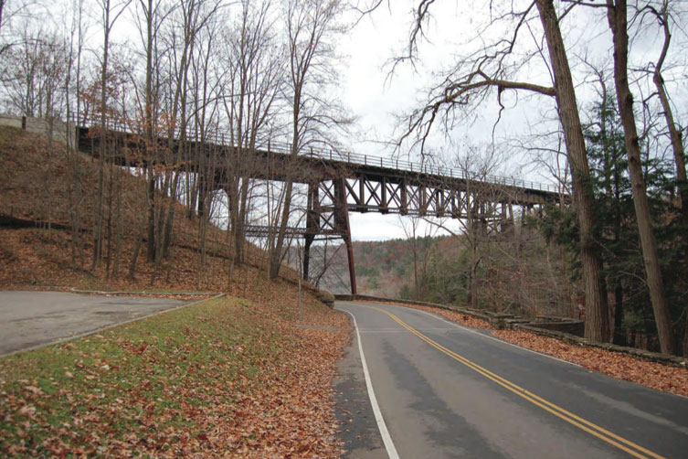 View of the Portageville Bridge from Park Road on the west side of the Genesse River. [PHOTO: Provided by NYSDOT]