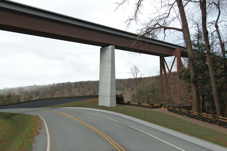 View of the proposed new Portageville Bridge (from Park Road). [RENDERING: Provided by NYSDOT]