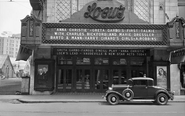 Loew's Rochester Theatre, Rochester. On the marquee: Greta Garbo, Charles Bickford, Maria Dressler in 