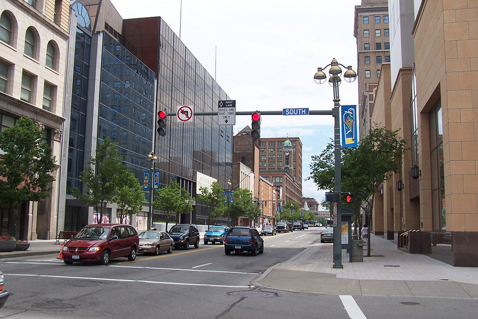 Harvey Botzman, a local cycling advocate, is calling for protected bike lanes for the full length of Main Street in Rochester. [PHOTO: J. Stephen Conn, Flickr]