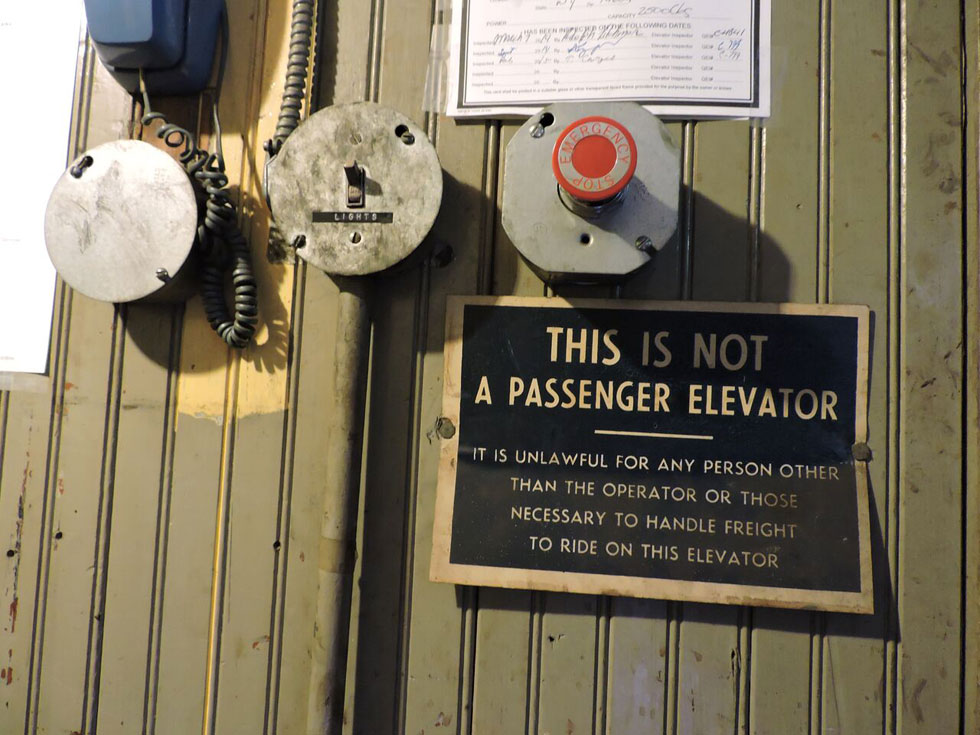 The original elevator is still in use. [PHOTO: Joanne Brokaw]