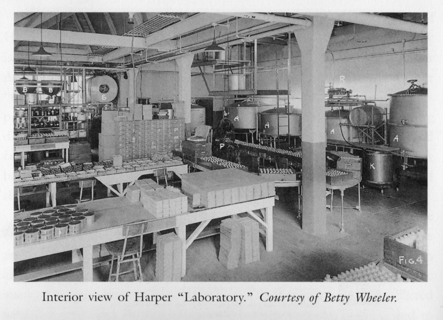 An old photo showing Harper's laboratory that is now filled with tires. [IMAGE: From the book, 'Martha Matilda Harper and The American Dream: How One Woman Changed The Face of Modern Business' by Jane R. Plitt]
