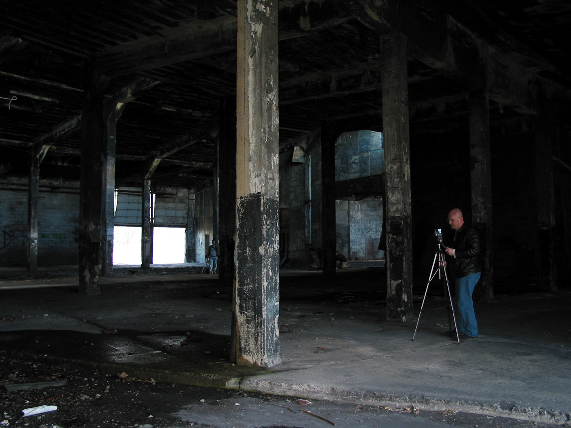 Chris Luckhardt shooting inside an abandoned train yard warehouse in Manchester, NY. (photo: Chris Luckhardt)