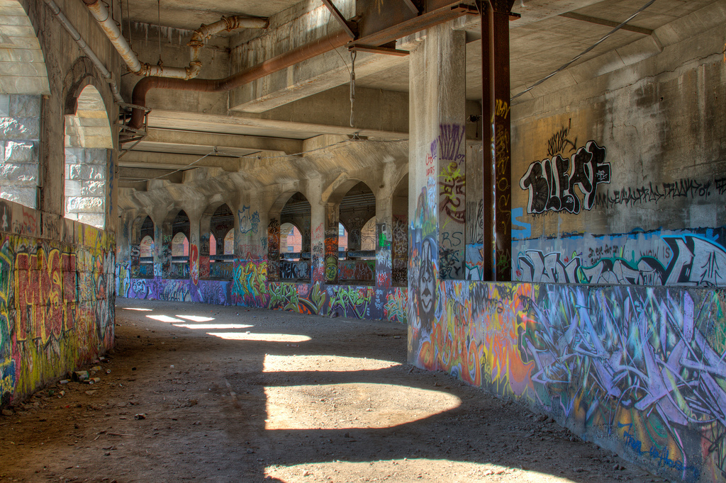 An HDR image of the abandoned Rochester subway tunnels. From a visit to the abandoned Rochester subway by the Toronto Exploration Society. The graffiti is always amazing down there. (photo: Chris Luckhardt)