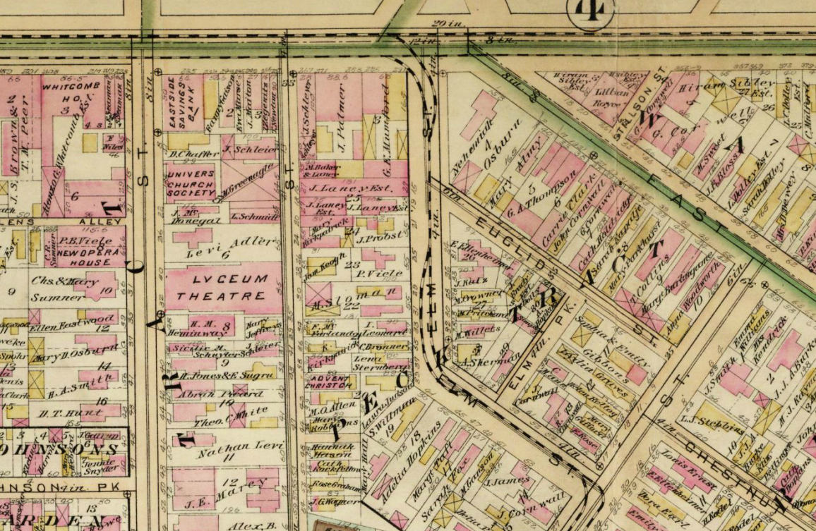 Map of Rochester streets (1888) where Midtown is today.