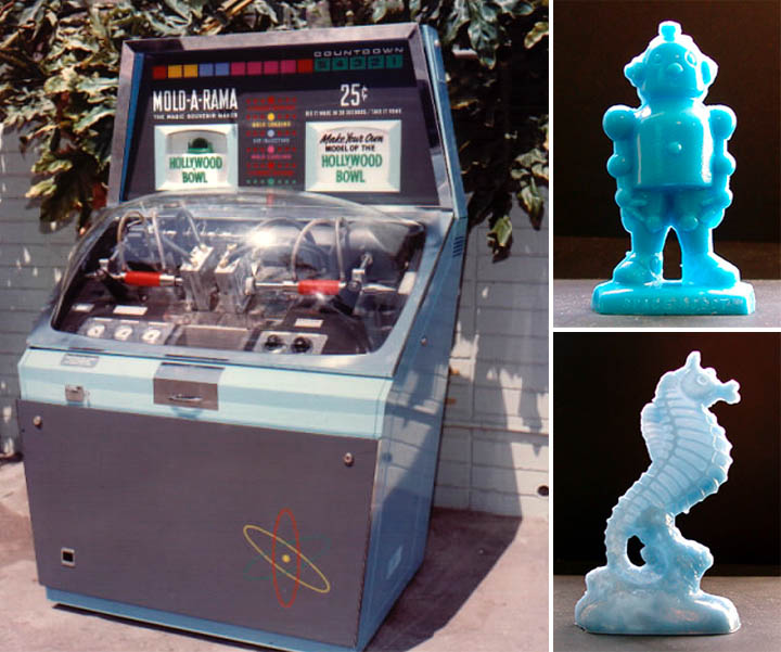 A typical Mold-A-Rama vending machine. In the 1950's and 60's these things could be found at parks, zoos, museums, etc. and popped out a wide variety of shapes and figures. [PHOTO: DavesBlogCentral.com]