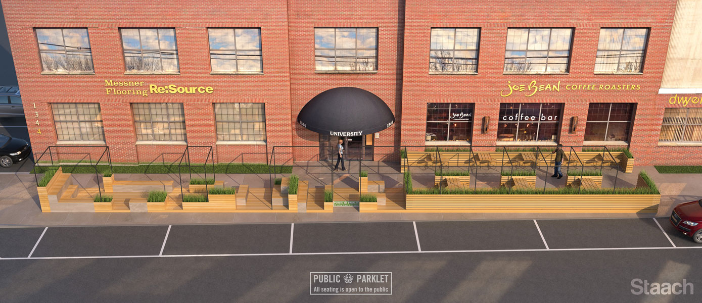 This first parklet may serve as a model for similar projects across town. [IMAGE: Staach]