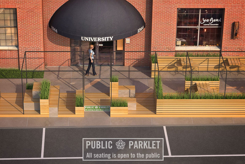Next spring construction will begin on Rochester's first parklet in front of Joe Bean Coffee Roasters. [IMAGE: Staach]