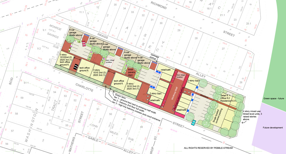 A plan view of the proposed development for Charlotte Street. [IMAGE: Pebble-stream]