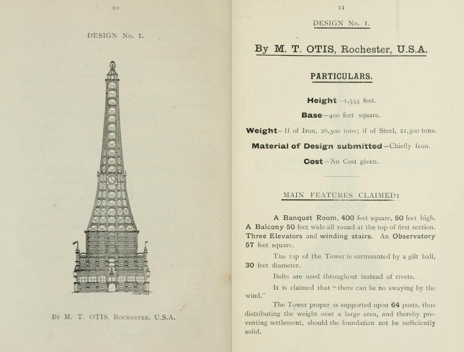 The design was submitted to a design competition for a tower that would rival Eiffel's in Paris.