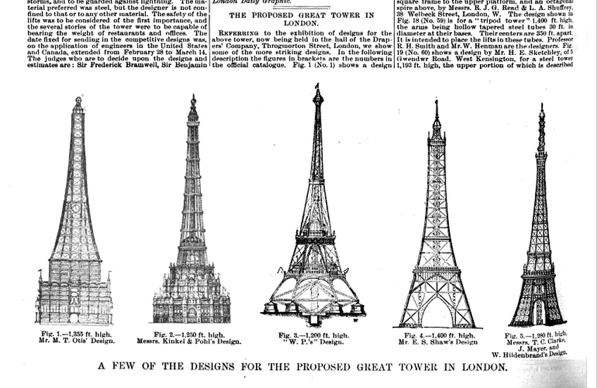 The tower by Otis was to be 1,355 feet tall. 355 taller than Eiffel.