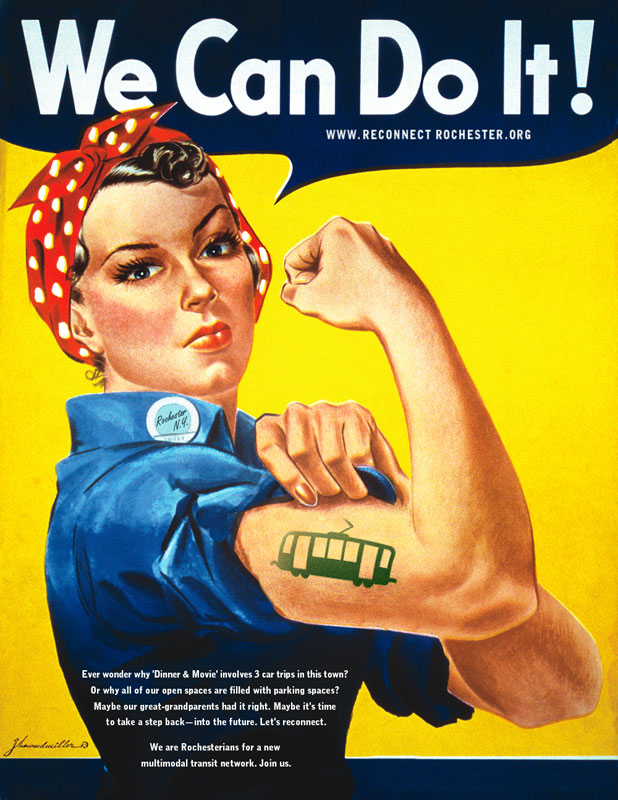Don't confuse her with Rosie the Riveter. The model for this WWII poster is actually Geraldine Doyle. We're borrowing this powerful illustration from Howard J. Miller to help us Reconnect Rochester.