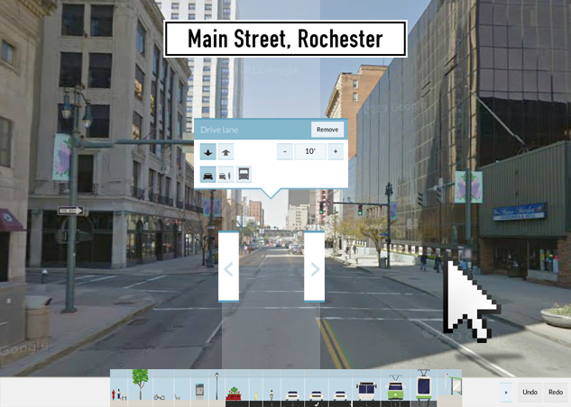 The current view looking west down Main Street, Rochester. Blah. If only we could rearrange things. [IMAGE: Google Streetview]