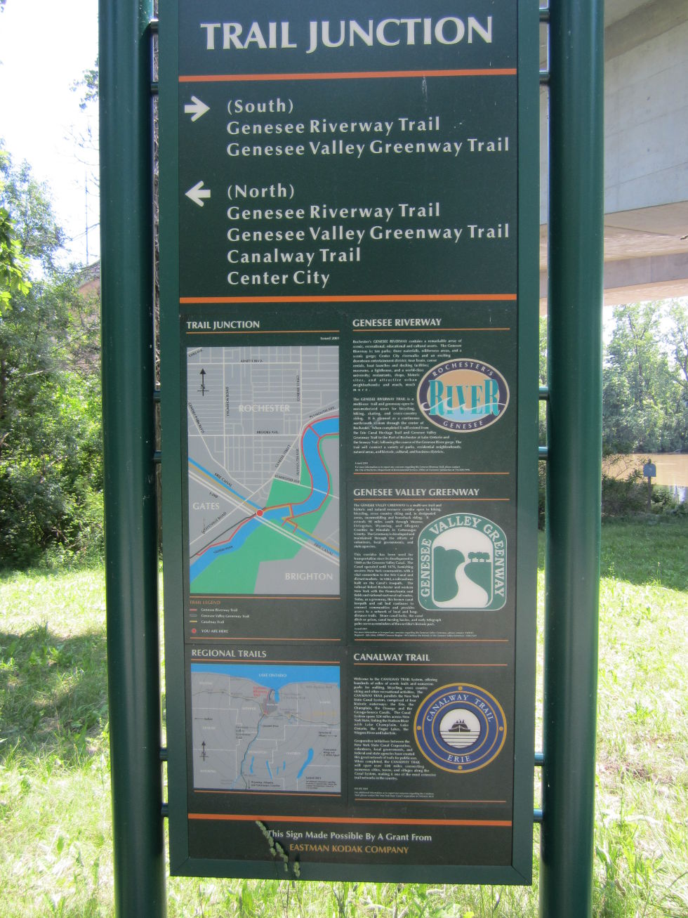 Looking back, we see a sign indicating the Riverway, Greenway, and Canalway Trails.  [PHOTO: Ryan Green]
