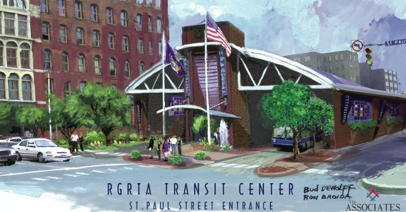 Proposed transit center looking northeast along Saint Paul Street.