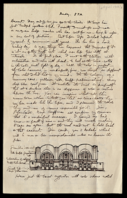 A handwritten letter and drawing by Claude Bragdon.