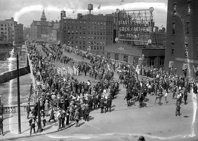 This is the grand opening of the new 'subway street' (Broad Street bridge). [Image from Albert R. Stone collection]