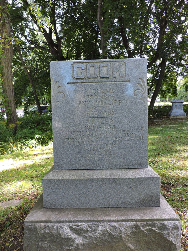 The grave of then retired lighthouse keeper Cuyler Cook, who died during a storm in 1853. Inscribed in his grave: 'To God above his spirit yield -- He took him in his strength and bloom -- When struggling with the seas and waves -- He wove his garland for the tomb' [PHOTO: Joanne Brokaw]
