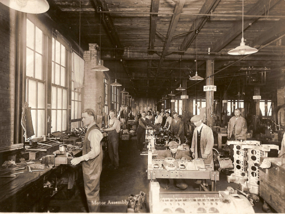 Motor assembly at the Cunningham Carriage Factory circa 1920. [PHOTO: From the families of Peter, Joan and Michael Cunningham]