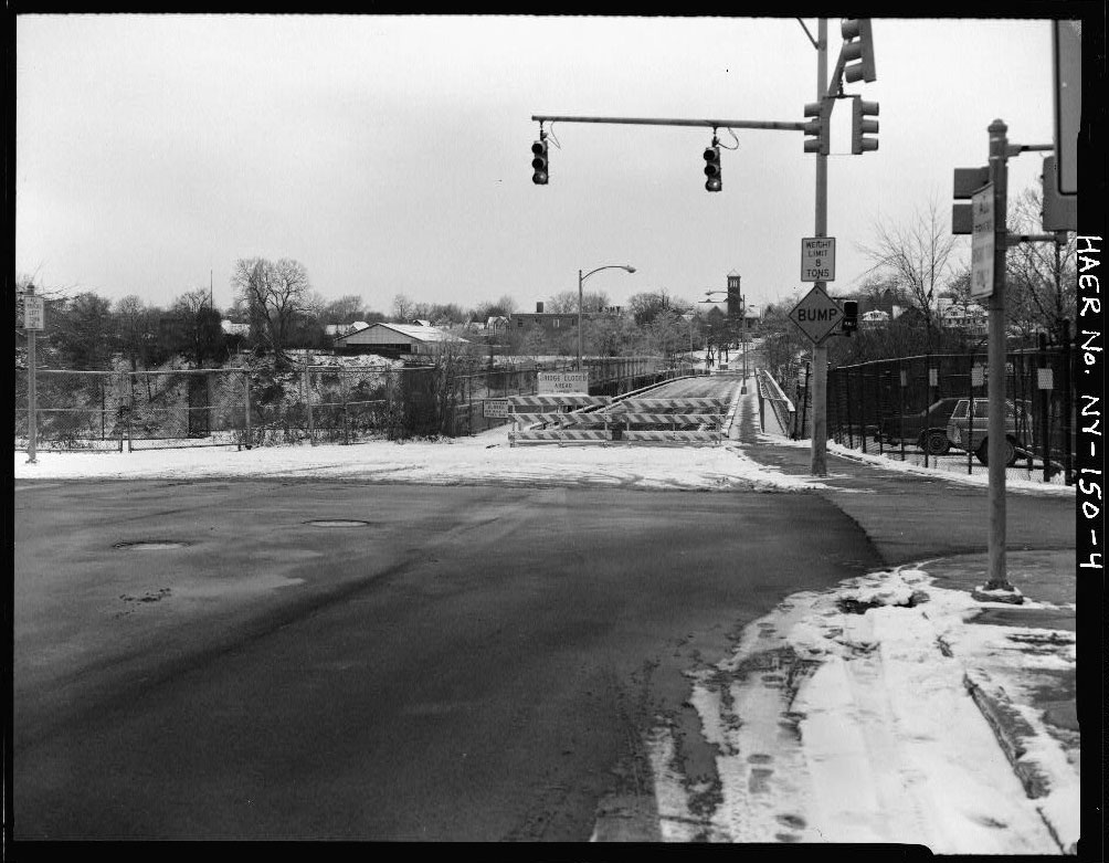 Looking west towards Driving Park Bridge (AVENUE E) spanning Genesee River gorge, Rochester, NY.