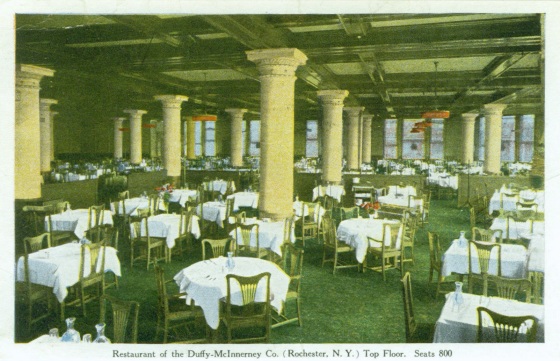 800 seat restaurant on the top floor of the Duffy-McInnerney Co. Building, Rochester, NY. [SOURCE: www.VintageViews.org]