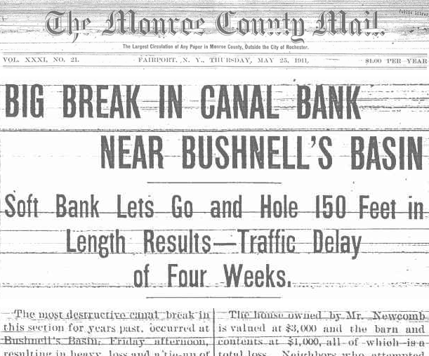 According to an article in the Monroe County Mail, the canal break washed away a house, a barn and many orchard trees. [PHOTO: Perinton Municipal Historian collection]
