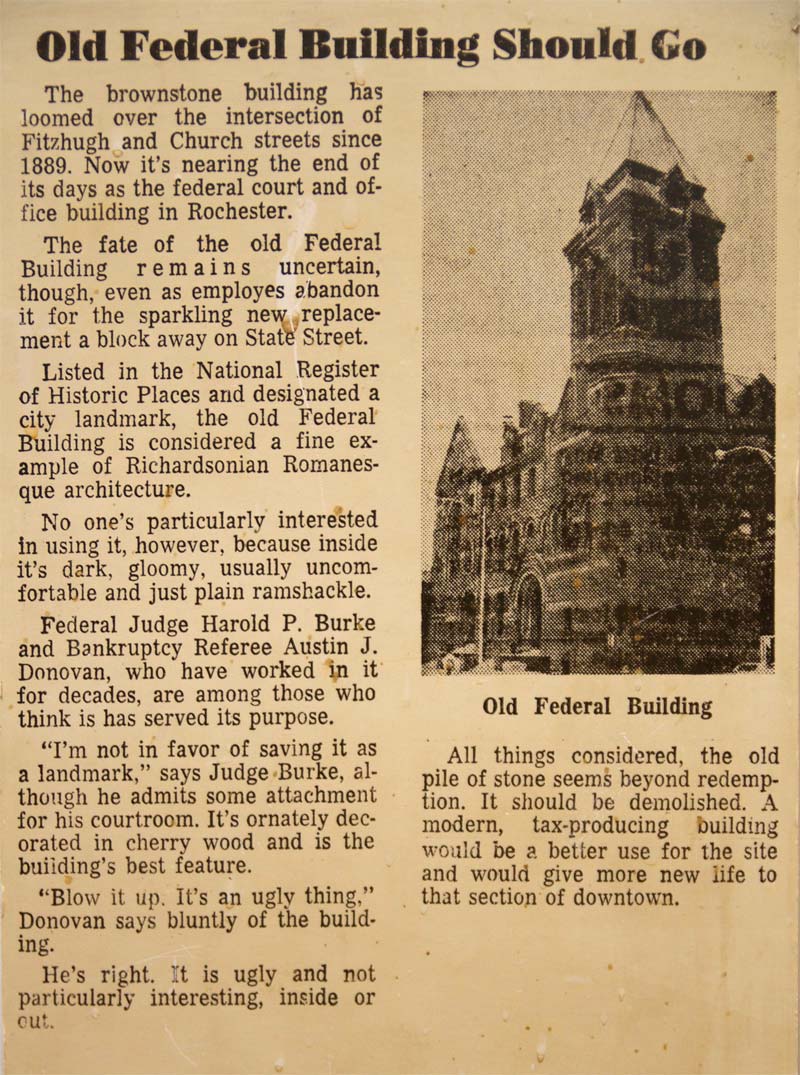 'Old Federal Building Should Go' -Editorial, Rochester Times-Union, 2/2/1973 [PHOTO: Rick U.]