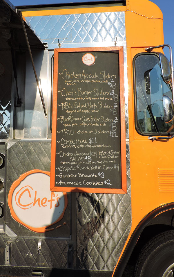 The menu at Chef's food truck, opening night. [PHOTO: Joanne Brokaw]