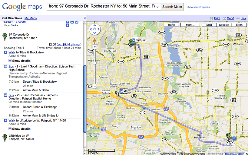 No car? You don't need a bus schedule... You need Google Transit.