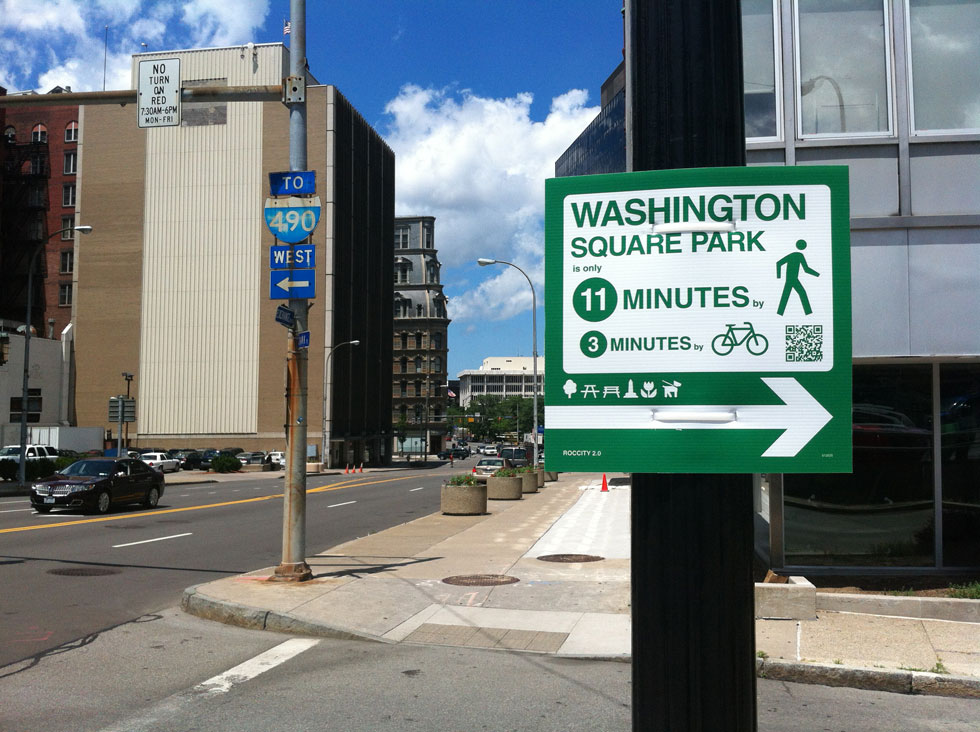 Here's one of those wayfinding signs spotted on Exchange Street downtown on June 22. [PHOTO: Scott Wolf]